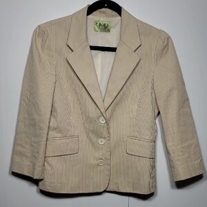 Juicy Couture Vintage Chic Beige Striped Blazer & Low Rise Wide Leg Pant Suit